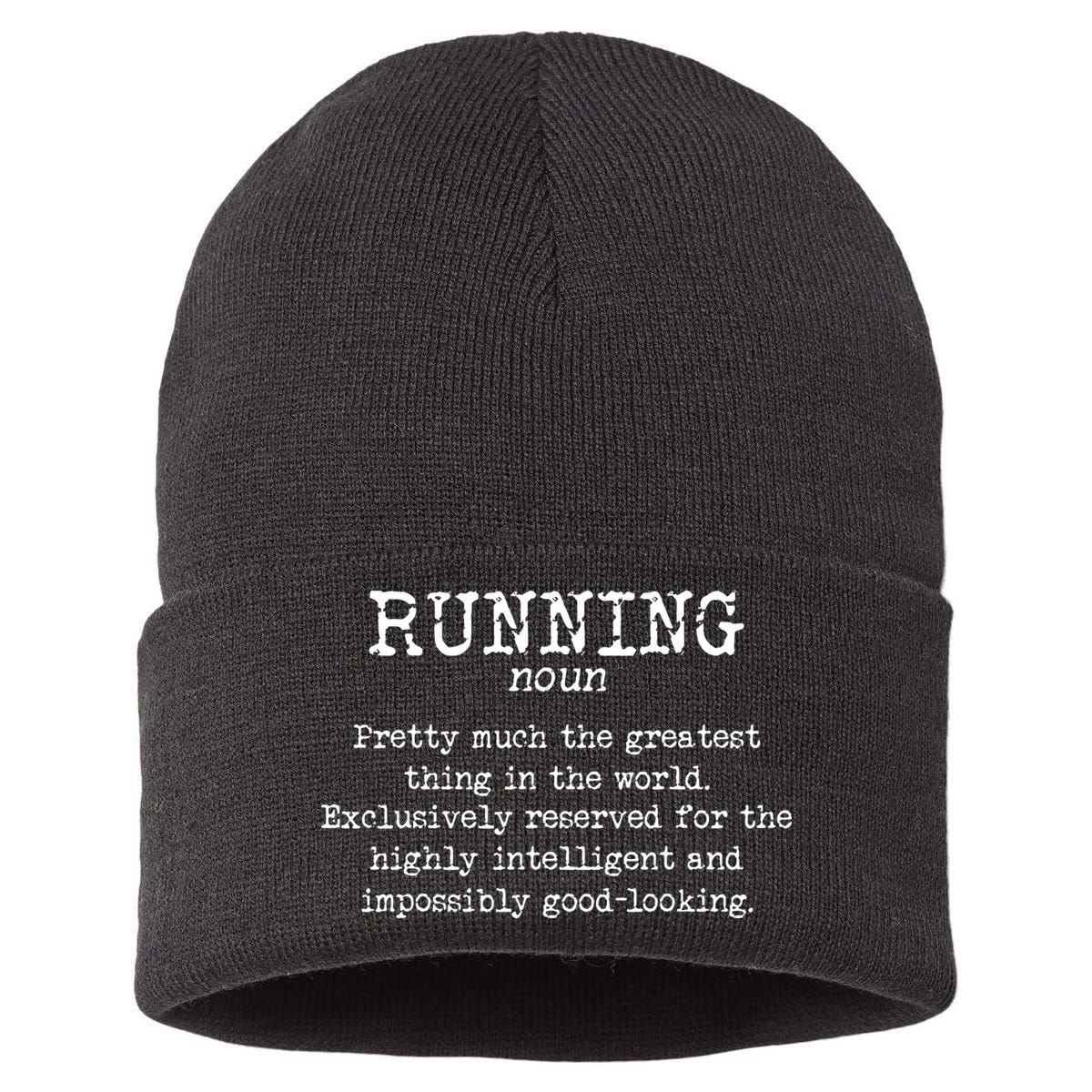 Running Funny Definition Funny 5k Marathon Runner Sustainable Knit Beanie