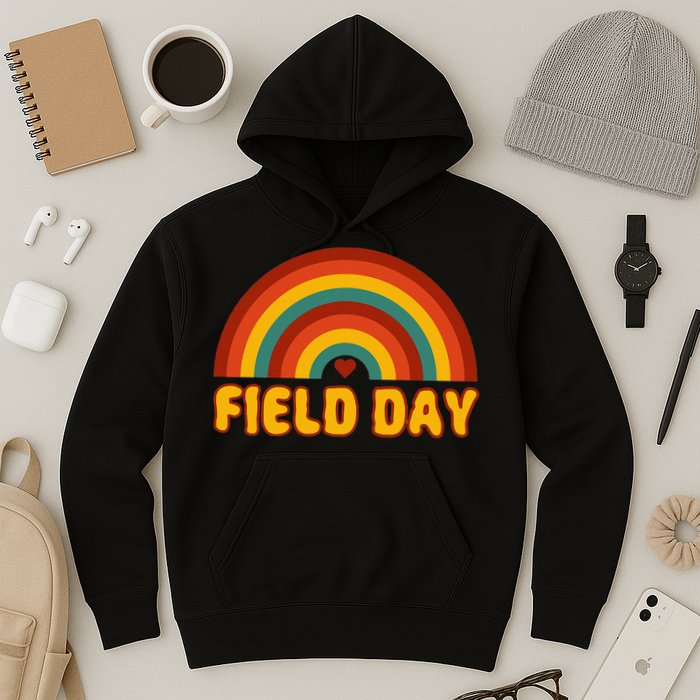 Retro field day yellow rainbow field day teachers Hoodie