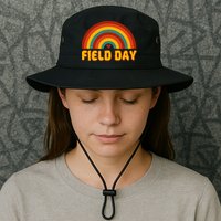 Retro field day yellow rainbow field day teachers Bucket Hat