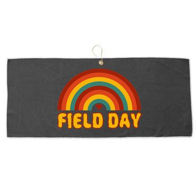 Retro field day yellow rainbow field day teachers Large Microfiber Waffle Golf Towel