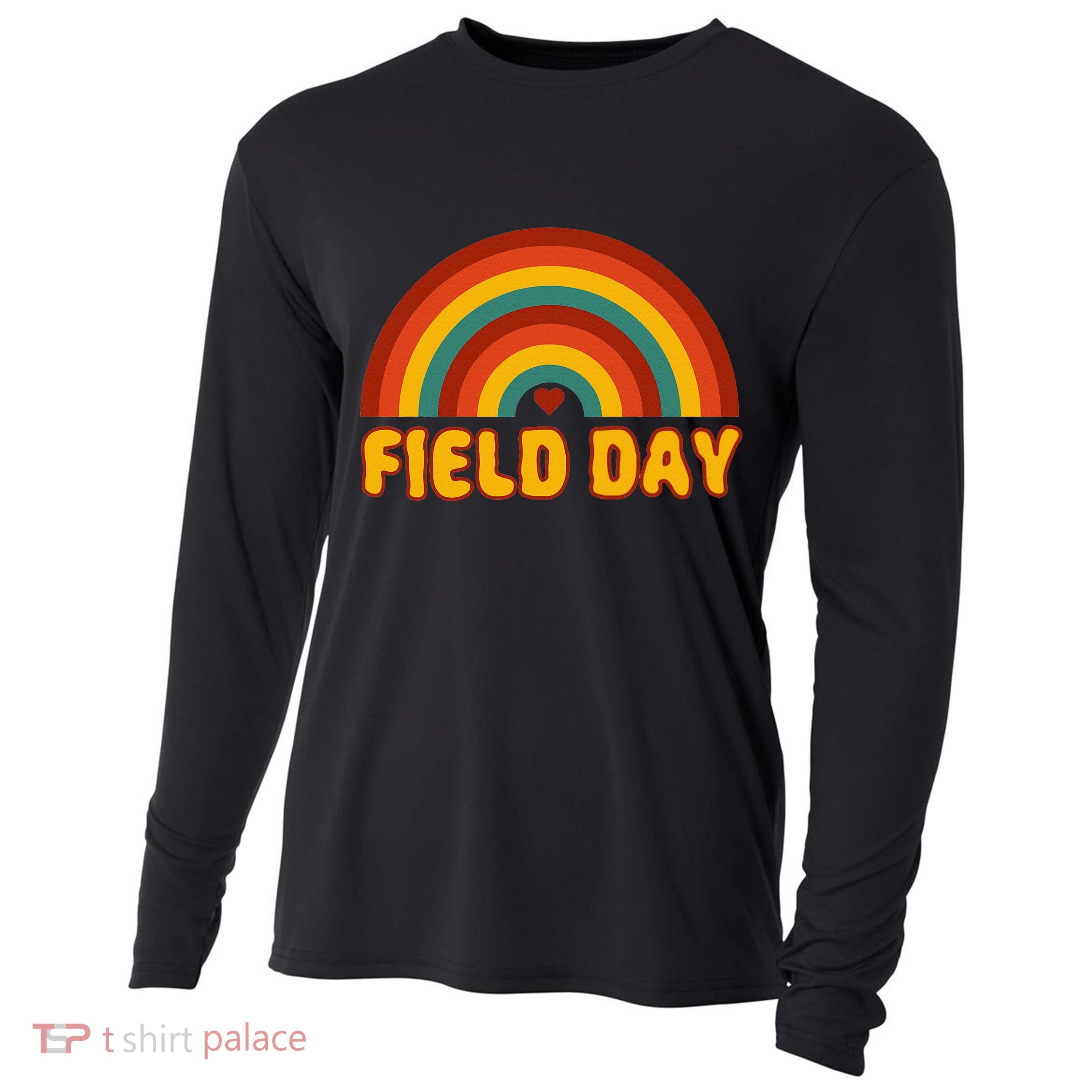 Retro field day yellow rainbow field day teachers Cooling Performance Long Sleeve Crew