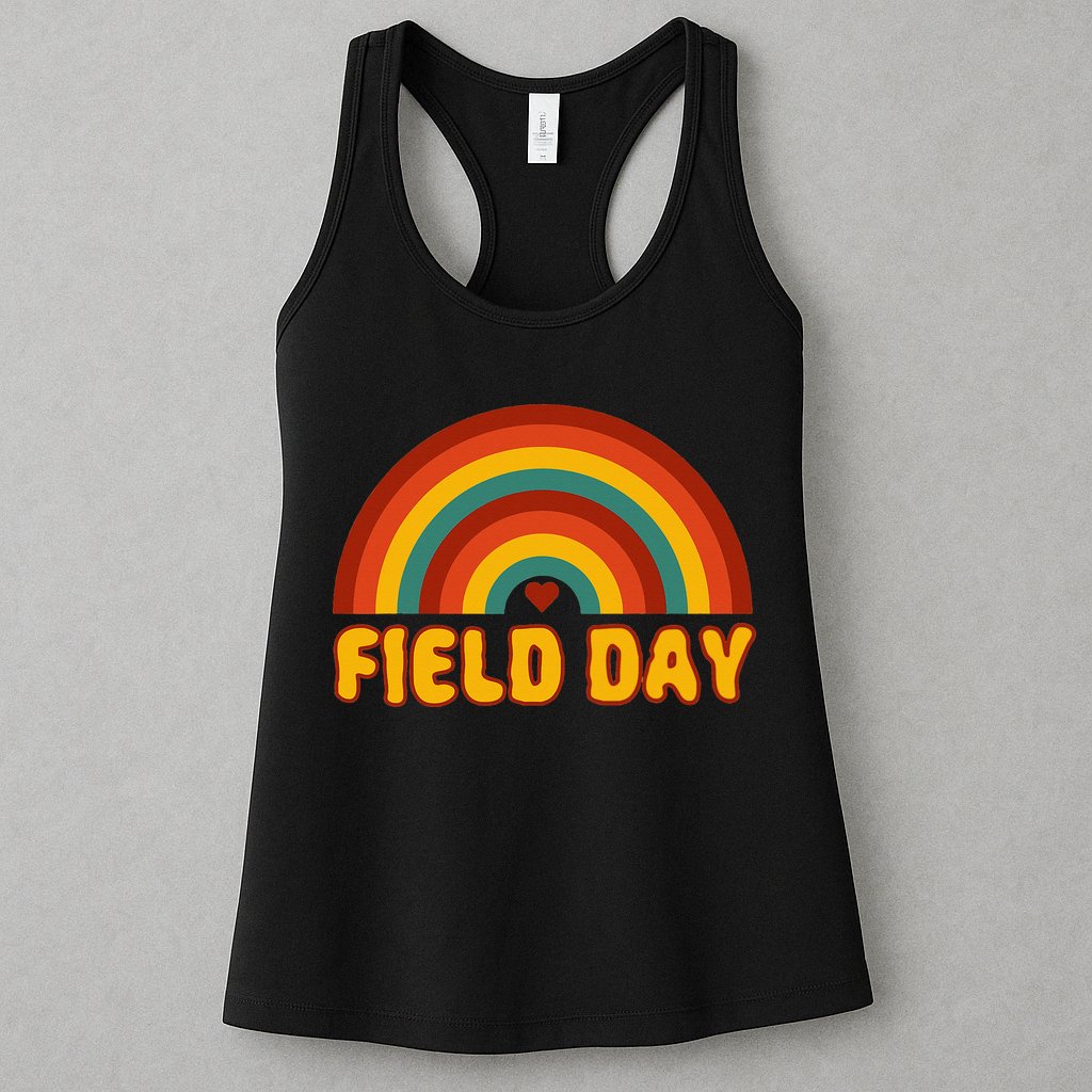 Retro field day yellow rainbow field day teachers Womens Tank Top