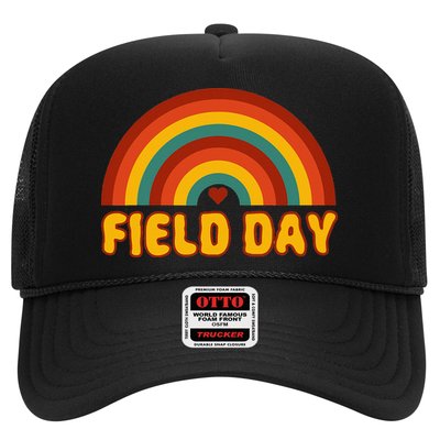 Retro field day yellow rainbow field day teachers Trucker Hat