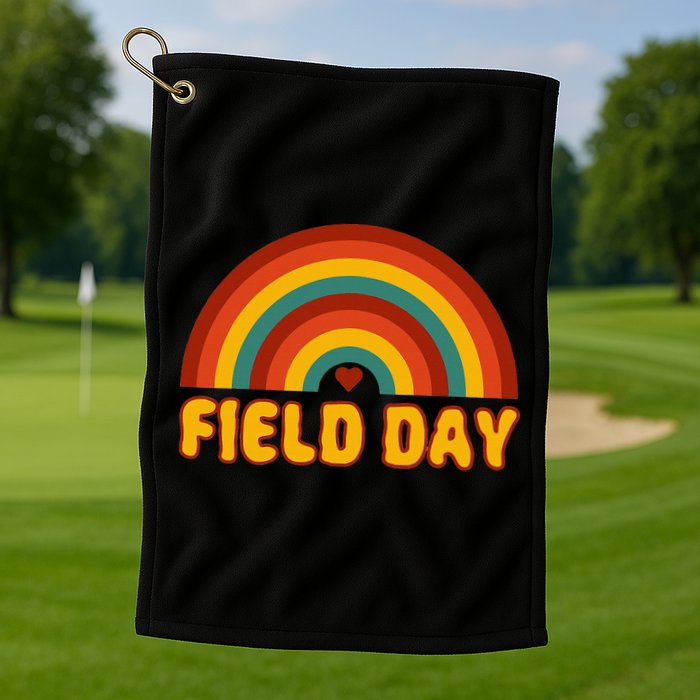 Retro field day yellow rainbow field day teachers Golf Towel