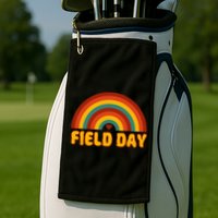 Retro field day yellow rainbow field day teachers Golf Towel