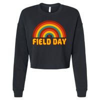 Retro field day yellow rainbow field day teachers Cropped Pullover Crew