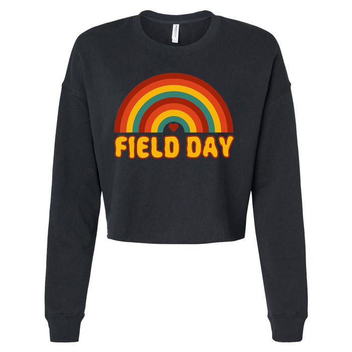 Retro field day yellow rainbow field day teachers Cropped Pullover Crew