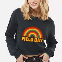 Retro field day yellow rainbow field day teachers Cropped Pullover Crew