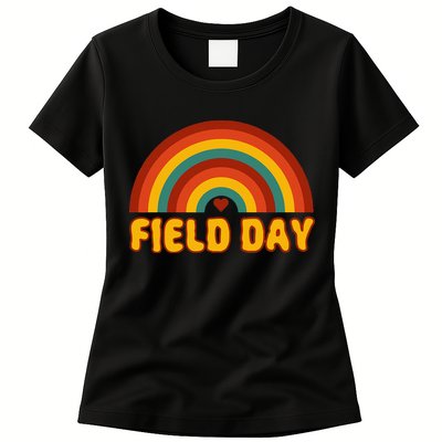 Retro field day yellow rainbow field day teachers Womens T-Shirt