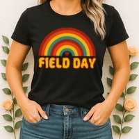 Retro field day yellow rainbow field day teachers Womens T-Shirt