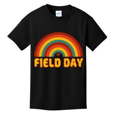 Retro field day yellow rainbow field day teachers Kids T-Shirt