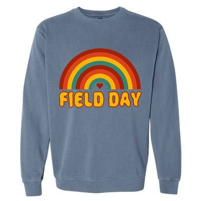 Retro field day yellow rainbow field day teachers Garment-Dyed Sweatshirt