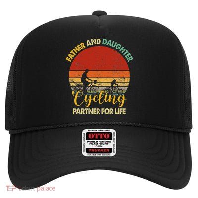 Retro Father Daughter Cycling Partner For Life Fathers Day High Crown Mesh Back Trucker Hat