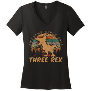 Roaring Fun Dinosaur Themed 3rd Birthday Gifts Women's V-Neck T-Shirt