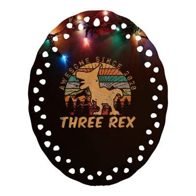 Roaring Fun Dinosaur Themed 3rd Birthday Gifts Ceramic Oval Ornament