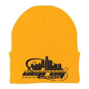 Retro Futuristic Detroit Michigan Skyline Logo Knit Cap Winter Beanie