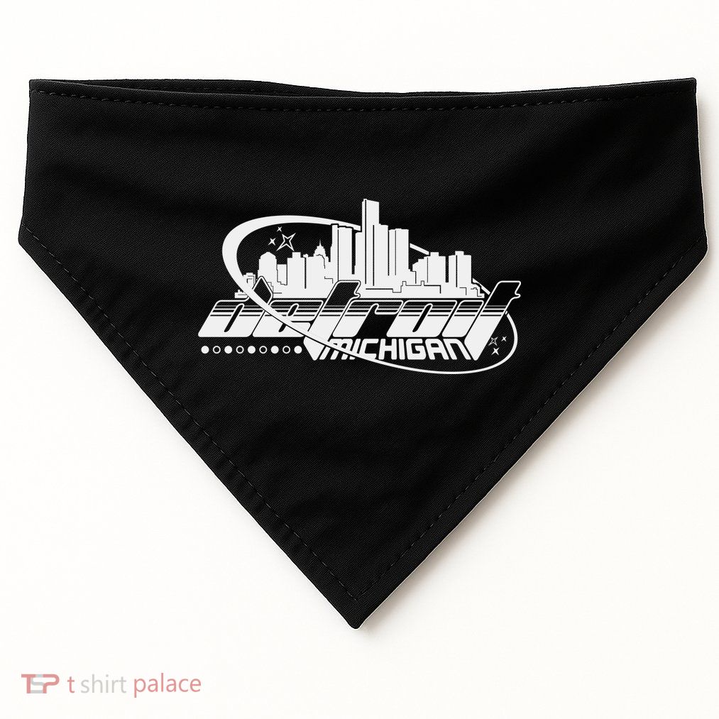 Retro Futuristic Detroit Michigan Skyline Logo USA-Made Doggie Bandana
