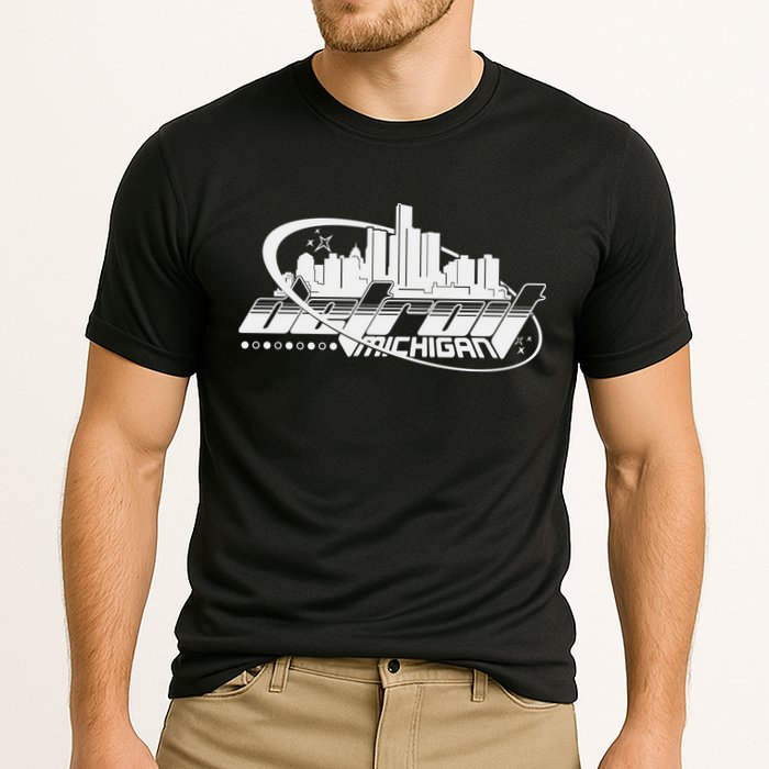 Retro Futuristic Detroit Michigan Skyline Logo Performance Shirt