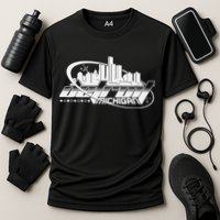 Retro Futuristic Detroit Michigan Skyline Logo Performance Shirt