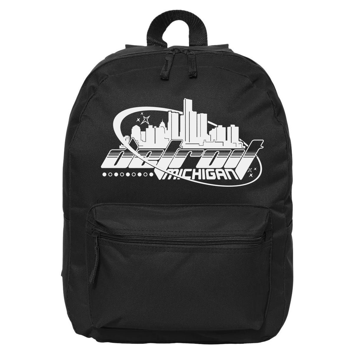 Retro Futuristic Detroit Michigan Skyline Logo 16 in Basic Backpack