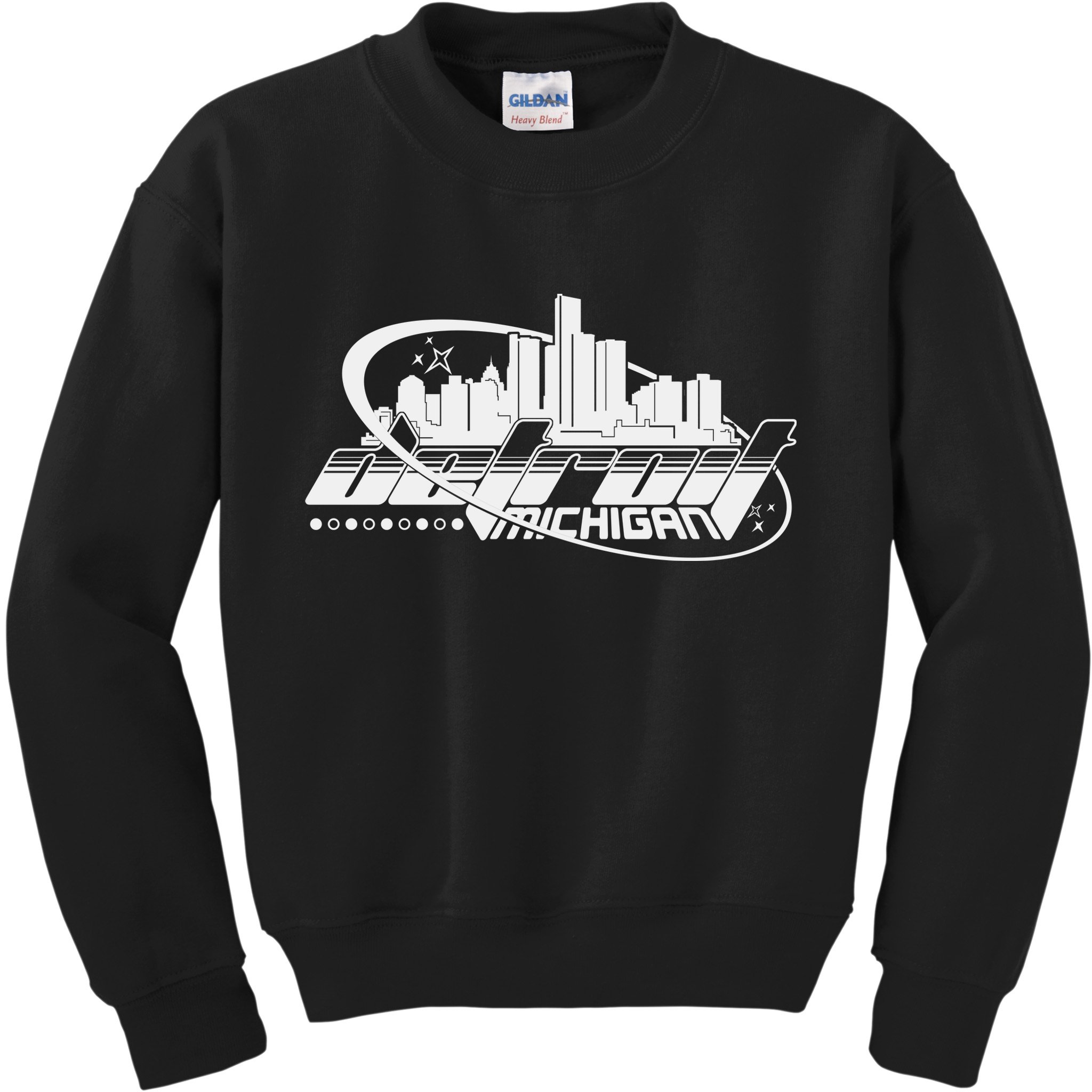 Retro Futuristic Detroit Michigan Skyline Logo Kids Sweatshirt