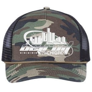 Retro Futuristic Detroit Michigan Skyline Logo Retro Rope Trucker Hat Cap