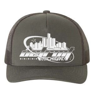 Retro Futuristic Detroit Michigan Skyline Logo Yupoong Adult 5-Panel Trucker Hat