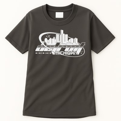 Retro Futuristic Detroit Michigan Skyline Logo Tall T-Shirt