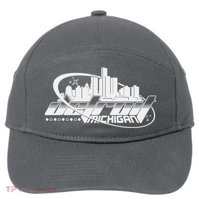 Retro Futuristic Detroit Michigan Skyline Logo 7-Panel Snapback Hat