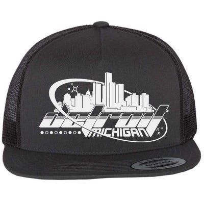 Retro Futuristic Detroit Michigan Skyline Logo Flatbill Hat