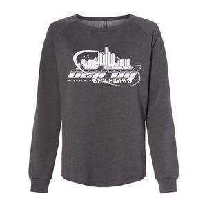 Retro Futuristic Detroit Michigan Skyline Logo Womens California Wash Sweatshirt