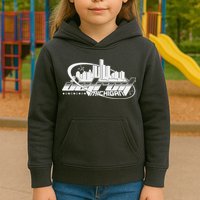 Retro Futuristic Detroit Michigan Skyline Logo Kids Hoodie