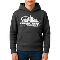 Retro Futuristic Detroit Michigan Skyline Logo Kids Hoodie