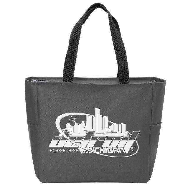 Retro Futuristic Detroit Michigan Skyline Logo Zip Tote Bag