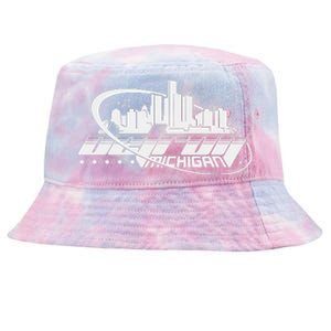 Retro Futuristic Detroit Michigan Skyline Logo Tie-Dyed Bucket Hat