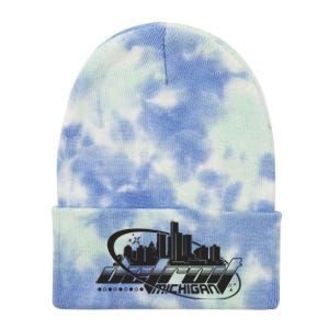 Retro Futuristic Detroit Michigan Skyline Logo Tie Dye 12in Knit Beanie