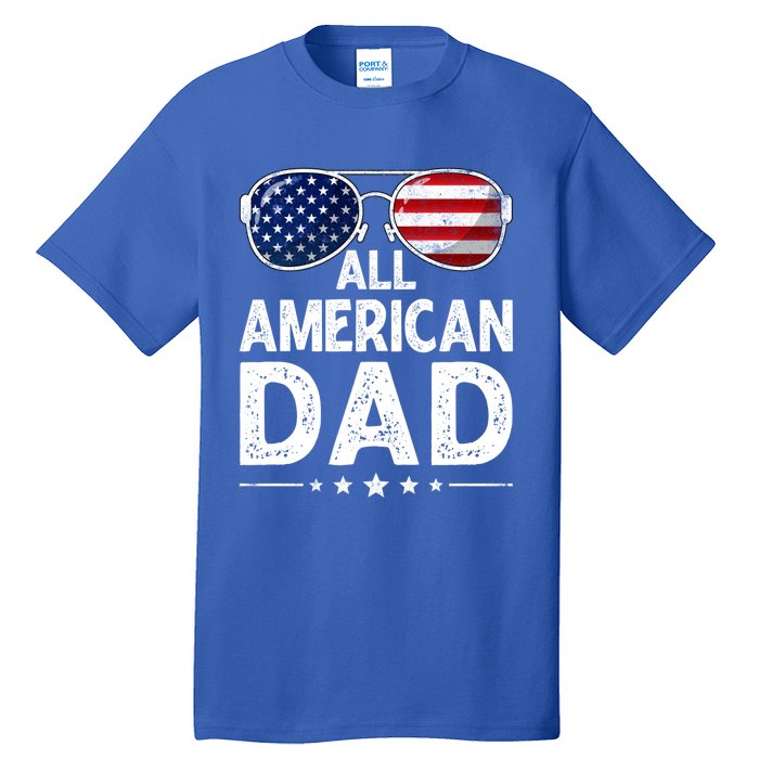 Retro Fathers Day Family All American Dad 4th Of July Cool Gift Tall T-Shirt