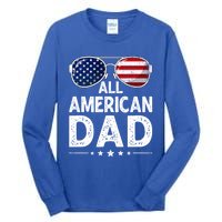 Retro Fathers Day Family All American Dad 4th Of July Cool Gift Tall Long Sleeve T-Shirt