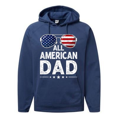 Retro Fathers Day Family All American Dad 4th Of July Cool Gift Performance Fleece Hoodie