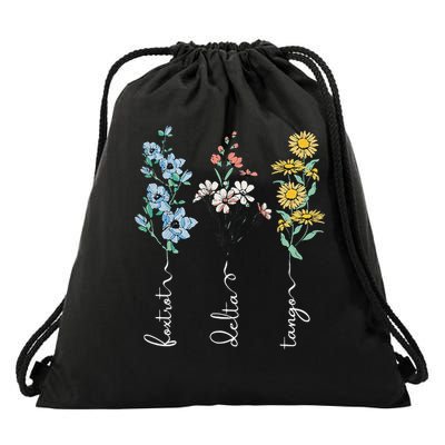 Retro Foxtrots Deltas Tangos Flower Drawstring Bag