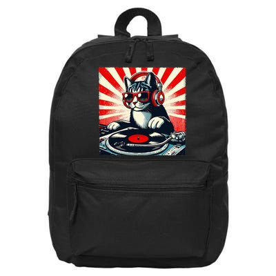Retro Funny Dj Cat Disco Sound Tech Headphone Music Kitten 16 in Basic Backpack