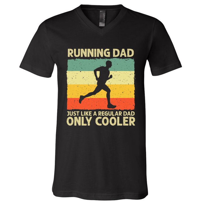 Running For Dad Marathon Runner Coach Marathoner V-Neck T-Shirt