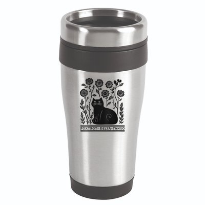 Retro Foxtrots Deltas Tangos Flower Art Cat In Flowers V-Neck 16oz Travel Tumbler