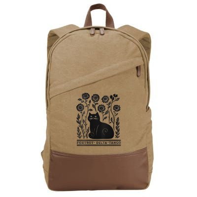 Retro Foxtrots Deltas Tangos Flower Art Cat In Flowers V-Neck Cotton Canvas Backpack