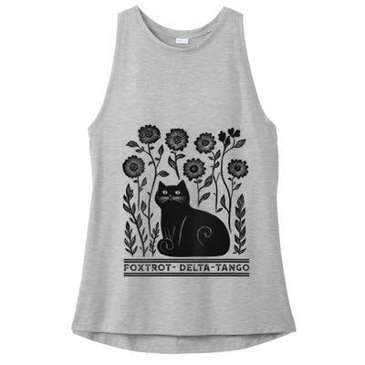 Retro Foxtrots Deltas Tangos Flower Art Cat In Flowers V-Neck Ladies PosiCharge Tri-Blend Wicking Tank