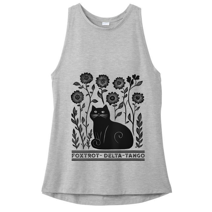 Retro Foxtrots Deltas Tangos Flower Art Cat In Flowers V-Neck Ladies PosiCharge Tri-Blend Wicking Tank