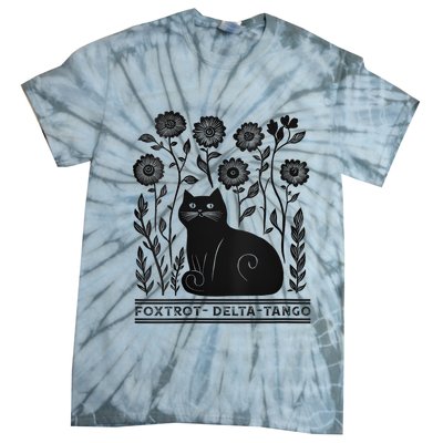 Retro Foxtrots Deltas Tangos Flower Art Cat In Flowers V-Neck Tie-Dye T-Shirt