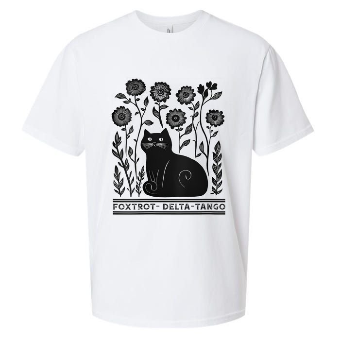 Retro Foxtrots Deltas Tangos Flower Art Cat In Flowers V-Neck Sueded Cloud Jersey T-Shirt