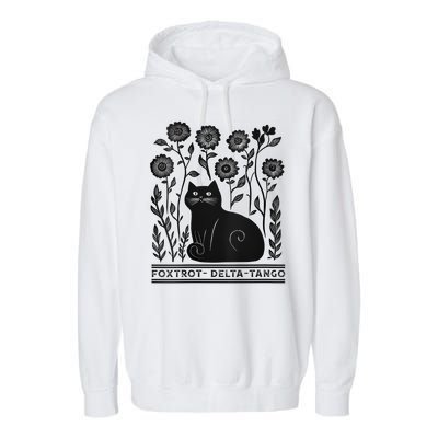 Retro Foxtrots Deltas Tangos Flower Art Cat In Flowers V-Neck Garment-Dyed Fleece Hoodie
