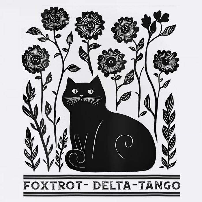 Retro Foxtrots Deltas Tangos Flower Art Cat In Flowers V-Neck Garment-Dyed Fleece Hoodie
